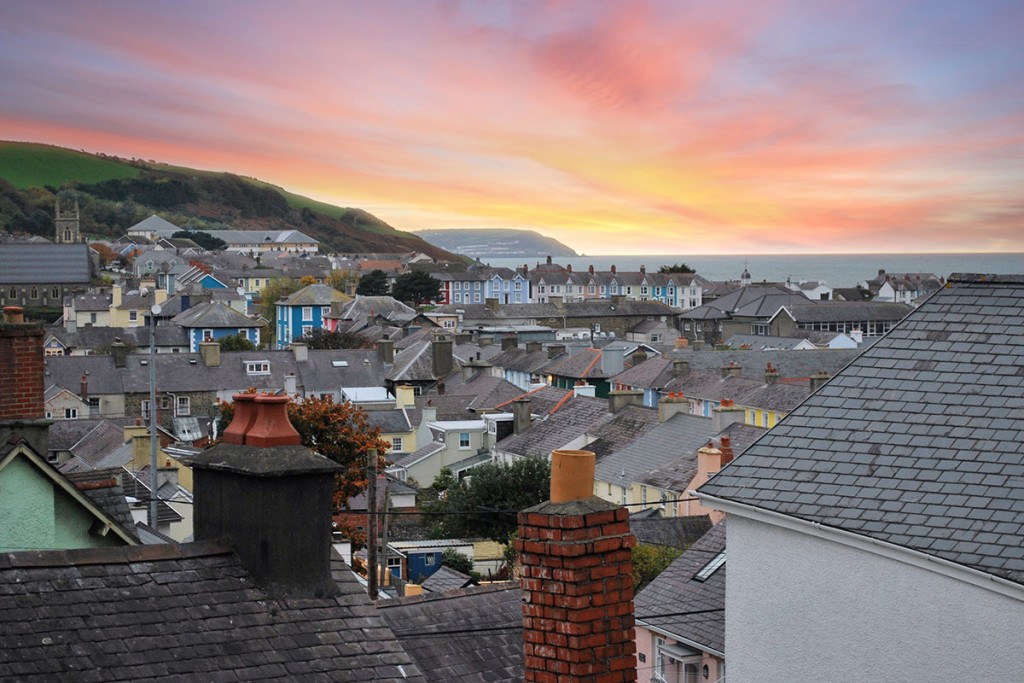 The view from the garden - looking south over Aberaeron, Cardigan Bay & New Quay in the distance.
